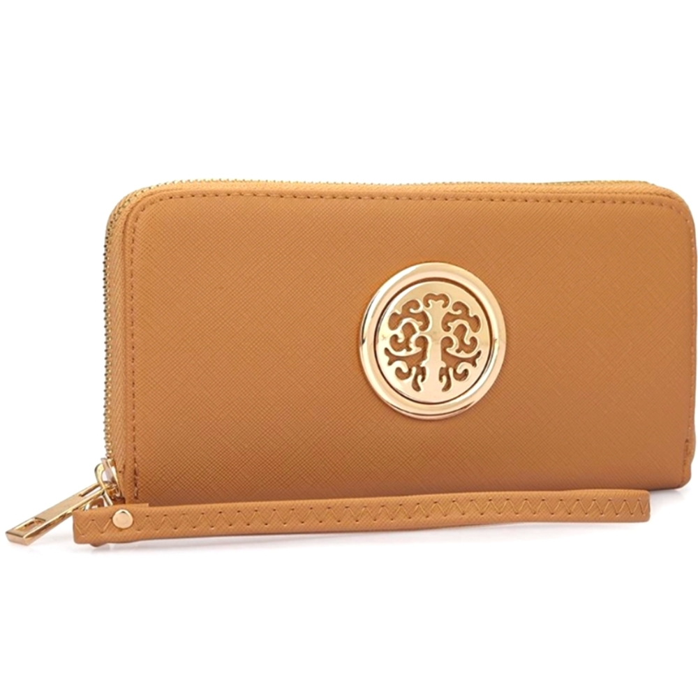 Dasein Tan Zip-Around Wallet Purse Clutch with wrist strap